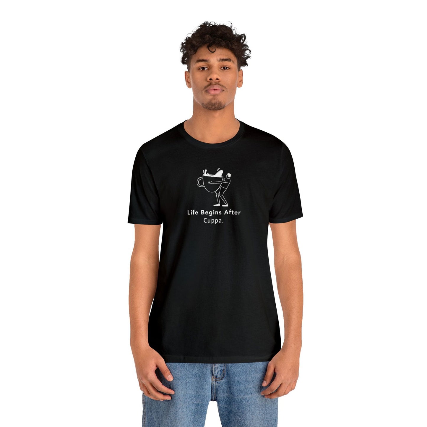 Buy Life Begins After Cuppa Unisex Jersey Tee from Contrast Craze, a stylish .
