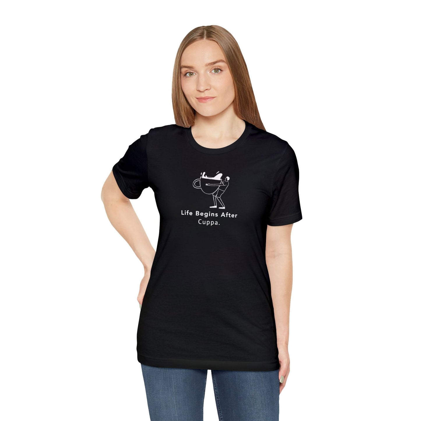 Buy Life Begins After Cuppa Unisex Jersey Tee from Contrast Craze, a stylish .