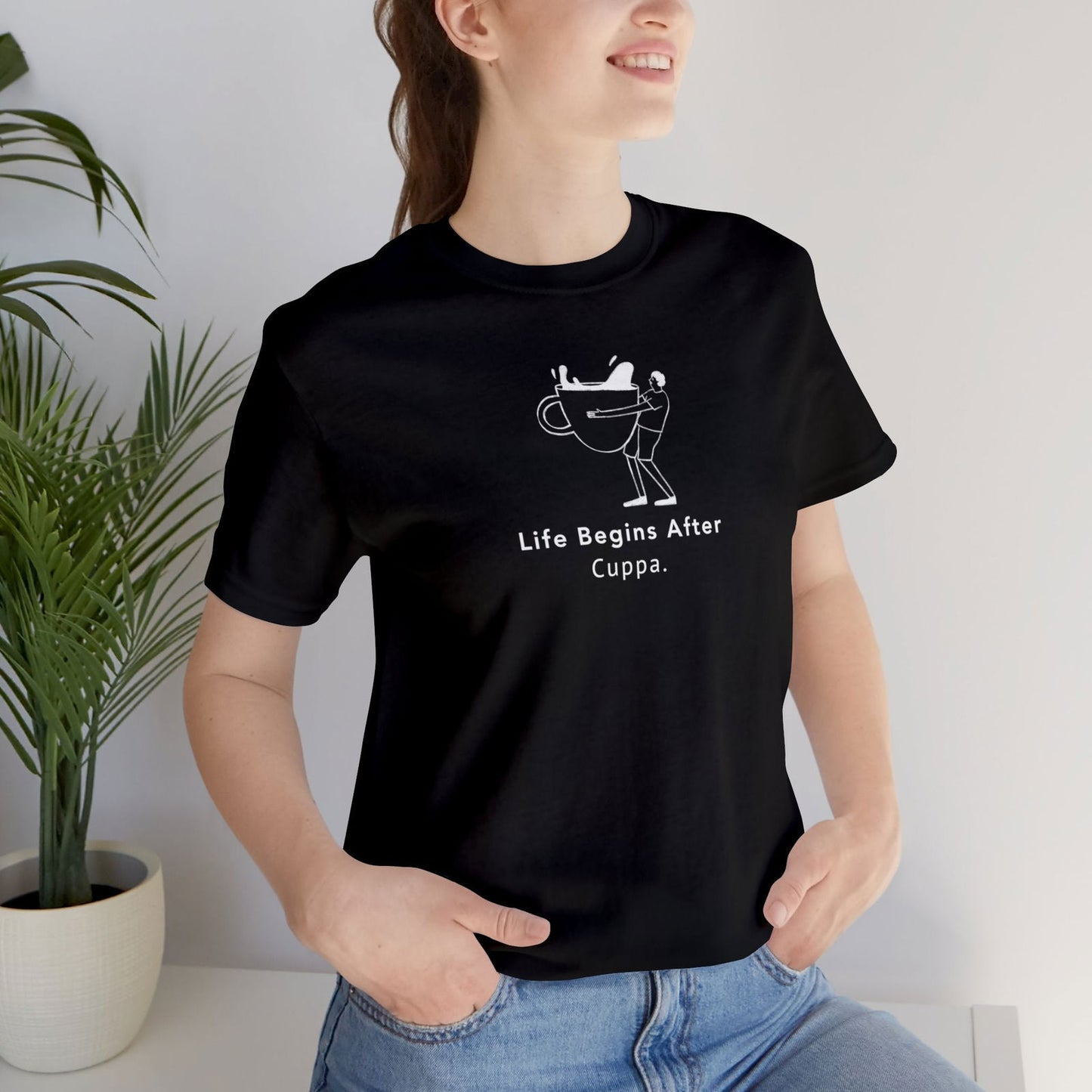 Buy Life Begins After Cuppa Unisex Jersey Tee from Contrast Craze, a stylish .