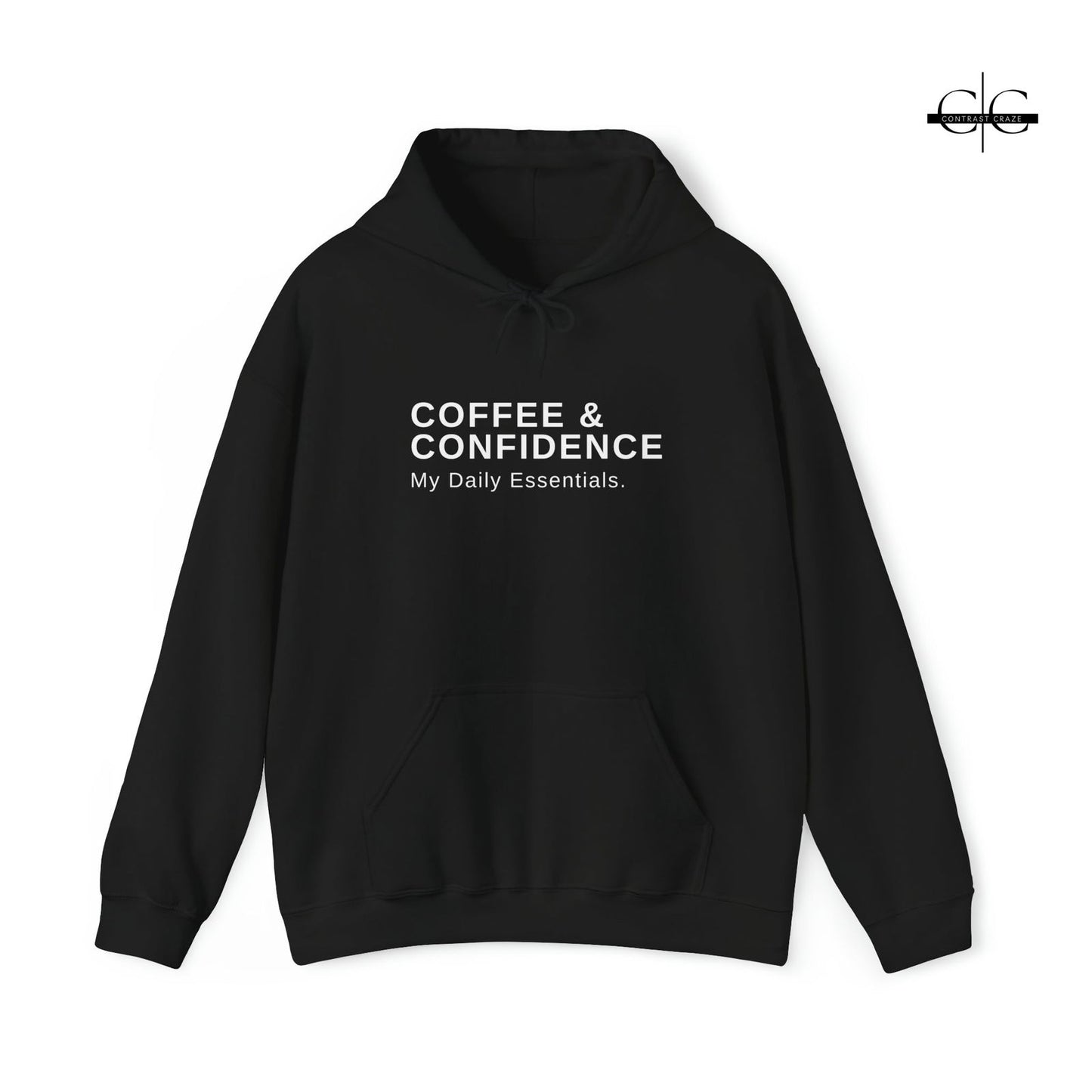 Buy Coffee and Confidence Unisex Hoodie from Contrast Craze, a stylish .