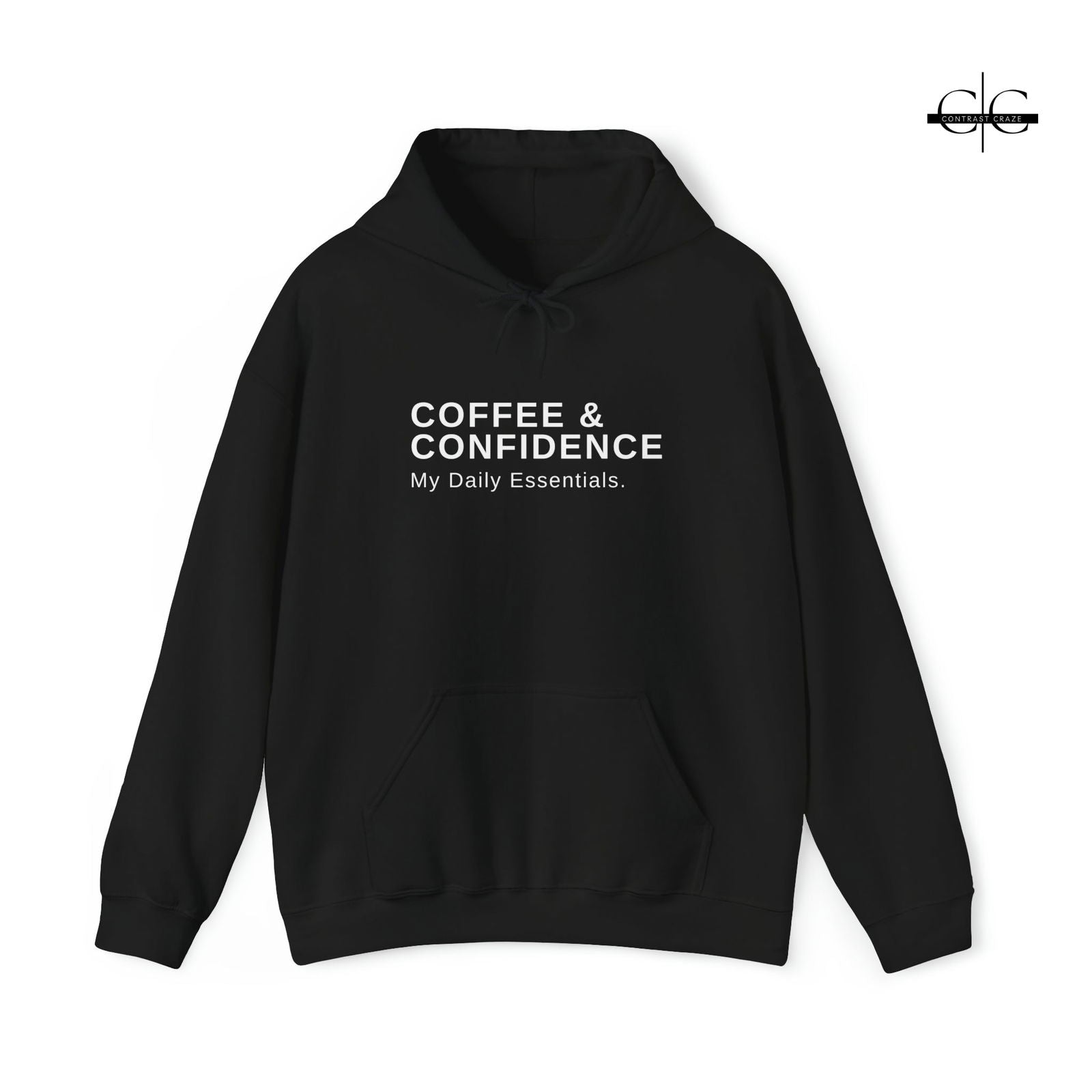Buy Coffee and Confidence Unisex Hoodie from Contrast Craze, a stylish .