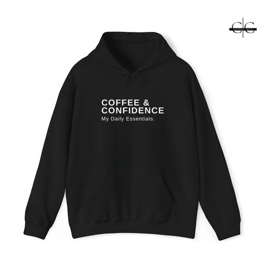 Buy Coffee and Confidence Unisex Hoodie from Contrast Craze, a stylish .