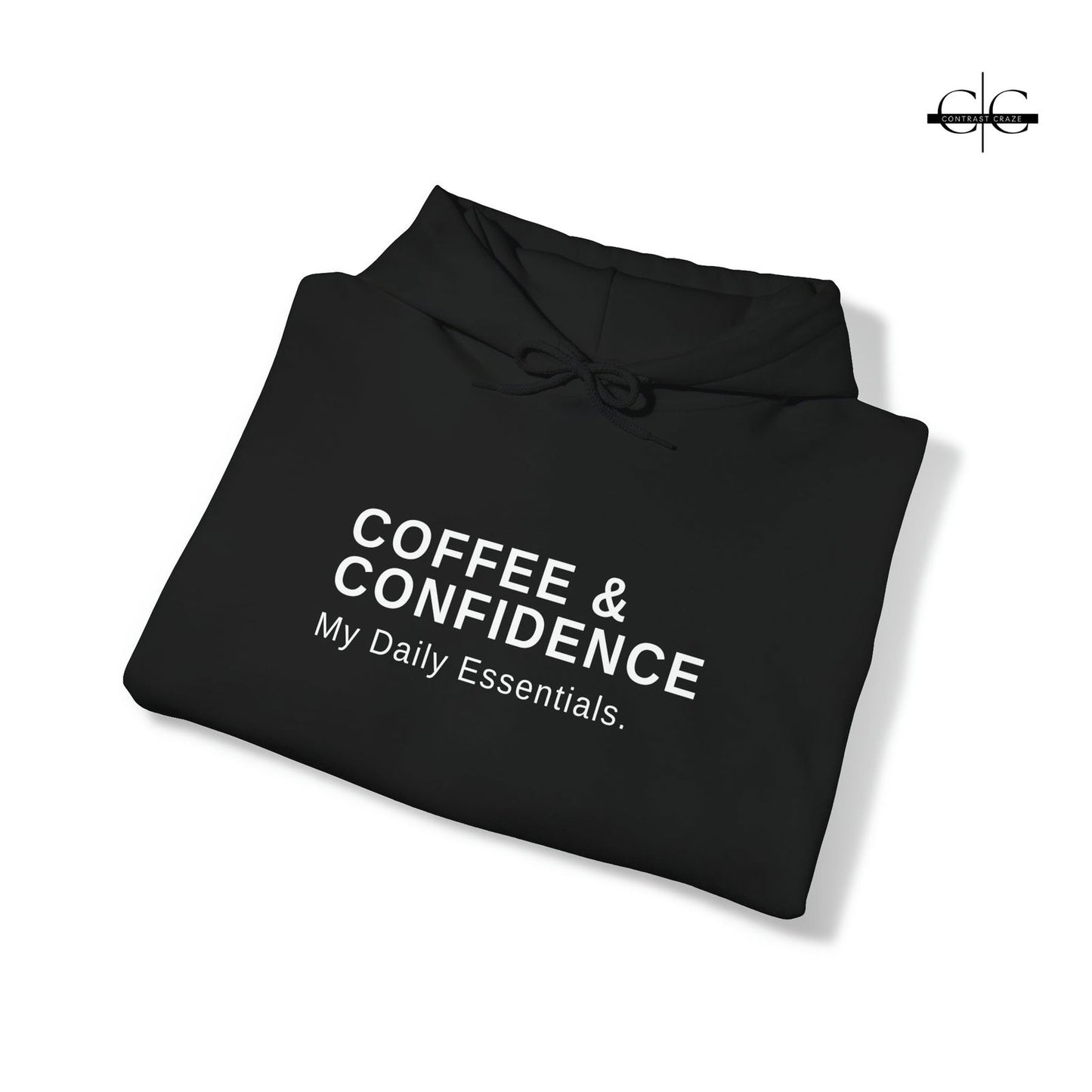 Buy Coffee and Confidence Unisex Hoodie from Contrast Craze, a stylish .