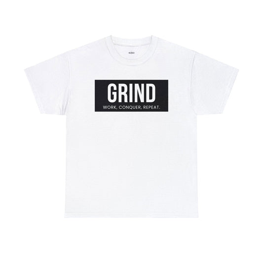 Buy Grind: Work, Conquer, Repeat Unisex Cotton Tee from Contrast Craze, a stylish .