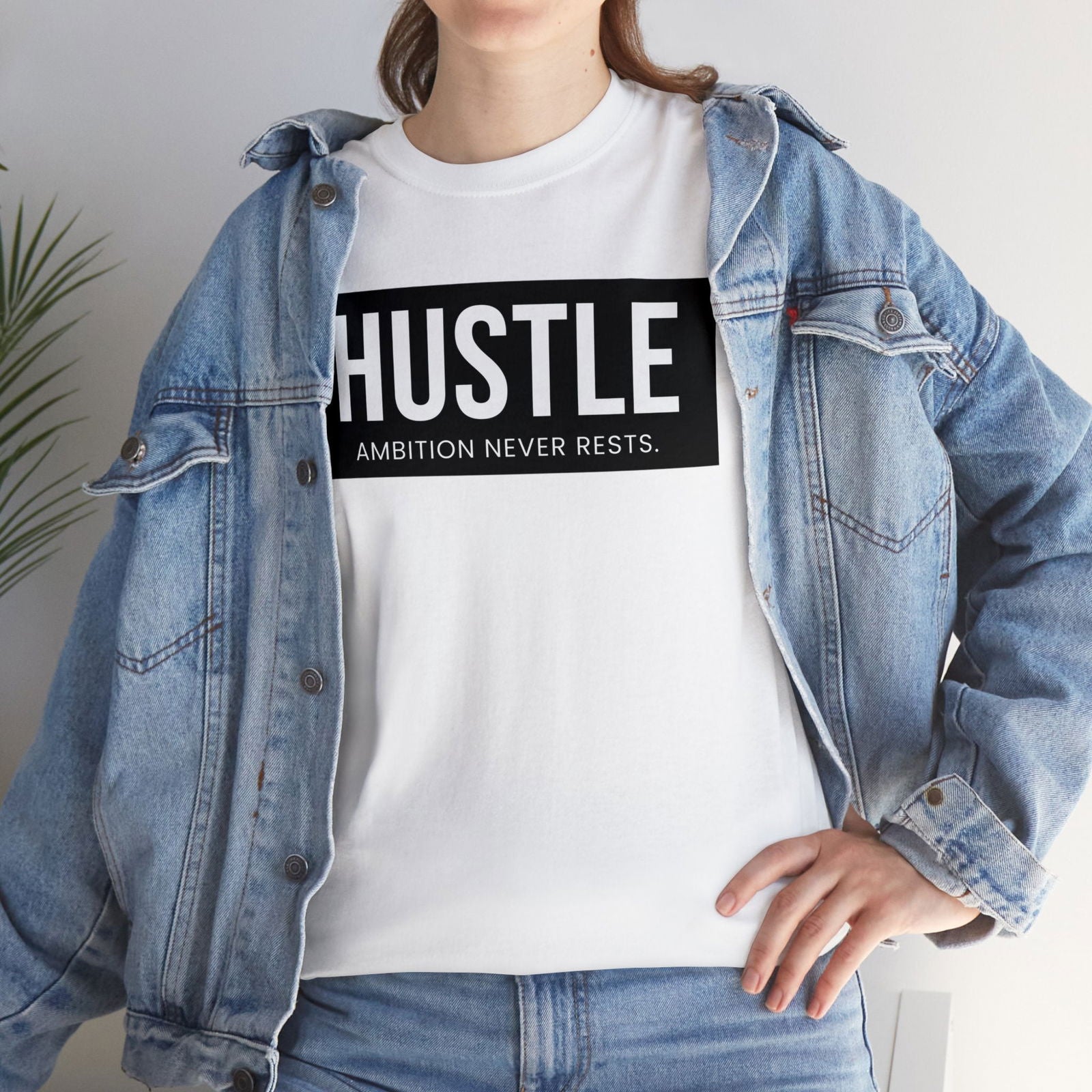 Buy Hustle: Ambition Never Rests Unisex Cotton Tee from Contrast Craze, a stylish .